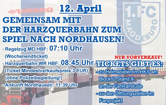 Letzter Aufruf für die historische Zugfahrt mit der Harzquerbahn zum Spiel nach Nordhausen!